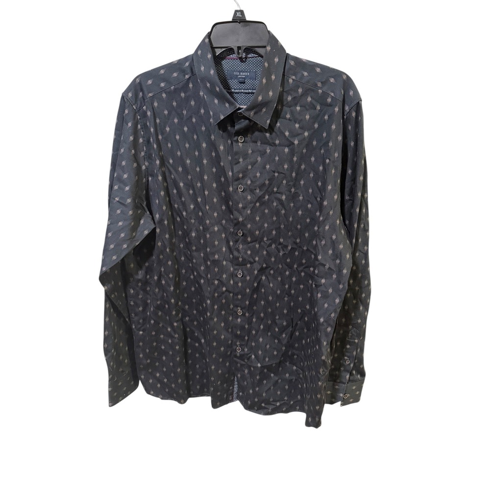 Ted Baker Size 6 London Mens‎ Diamond Pattern Long Sleeve Button Up Shirt